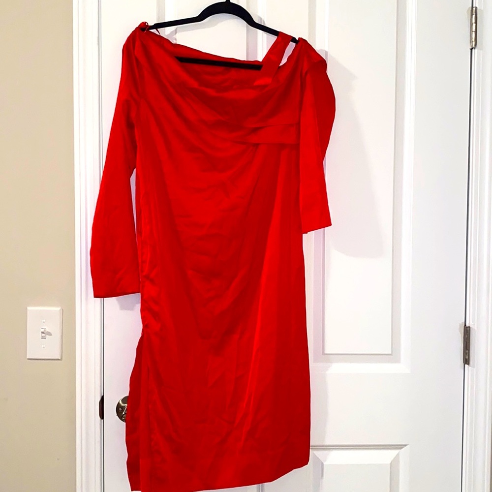 satin asymmetrical off the shoulder With split